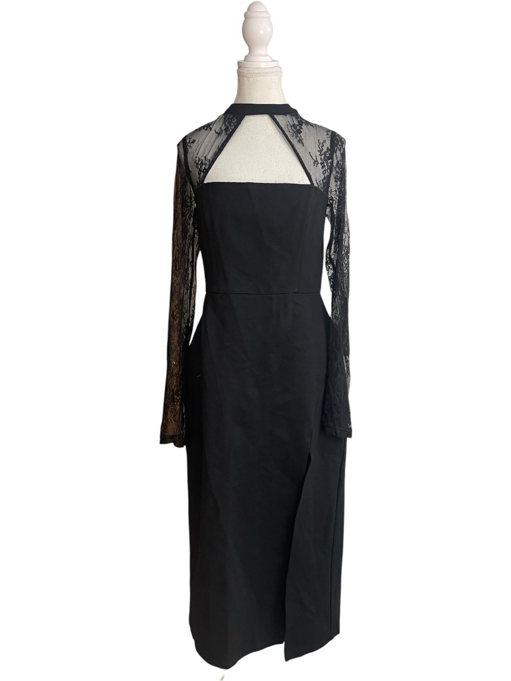 Lulus Bragging Rights Lace-Sleeve Midi Dress Black